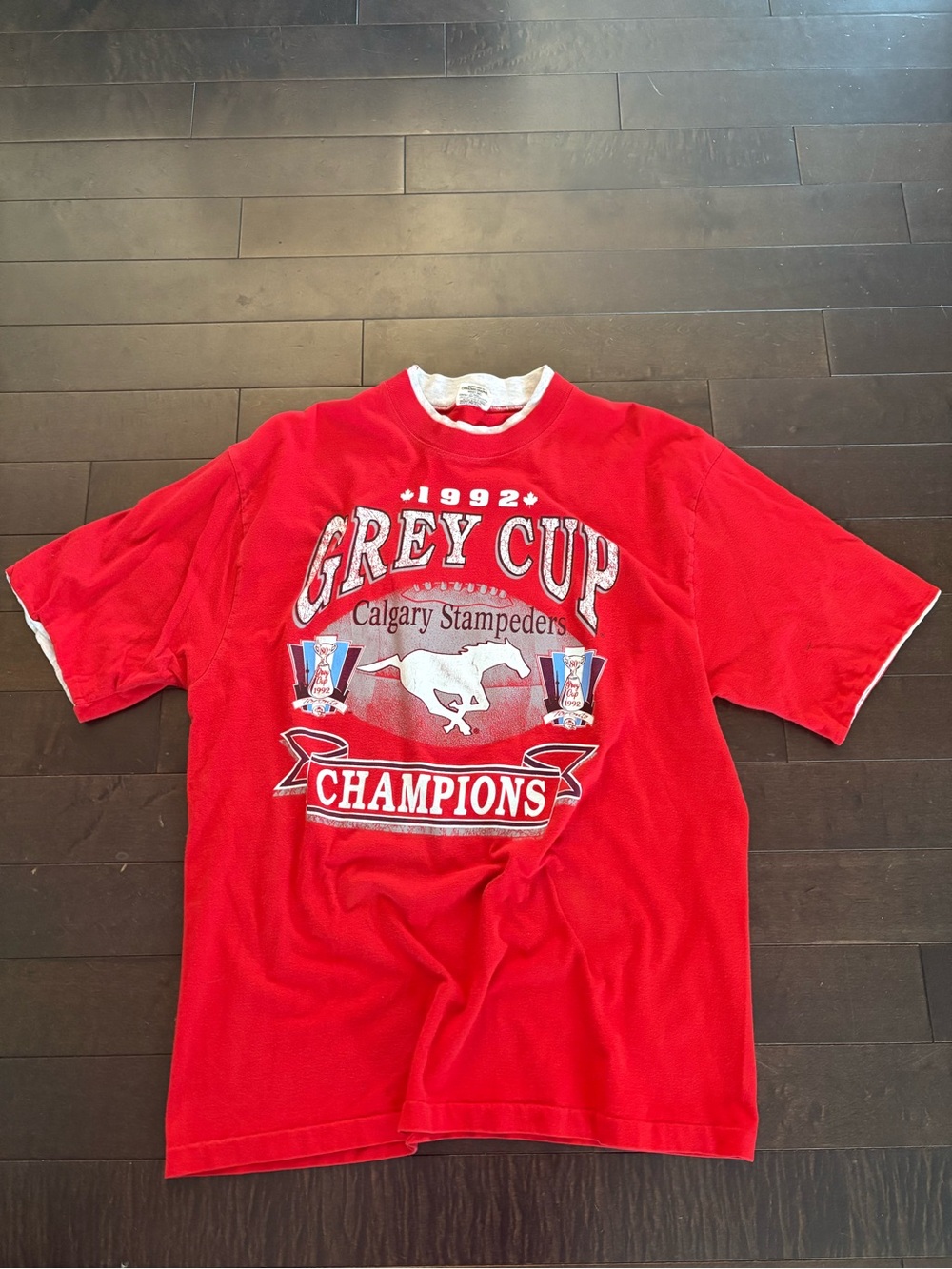 Vintage Red Calgary Stampeders Grey Cup Champions Short Sleeve Tee